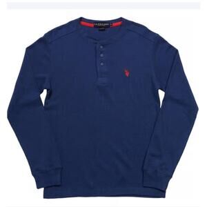 Mens U.S. Polo Assn.® Solid Thermal 3 Button Henley small Navy blue and red